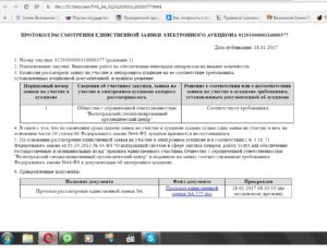 Протокол рассмотрения первых частей заявок электронного аукциона